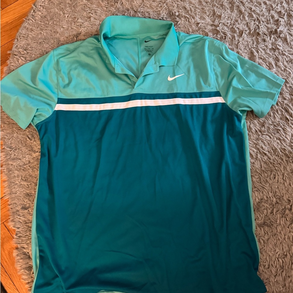 Nike Men's Aqua and Teal Polo Shirt